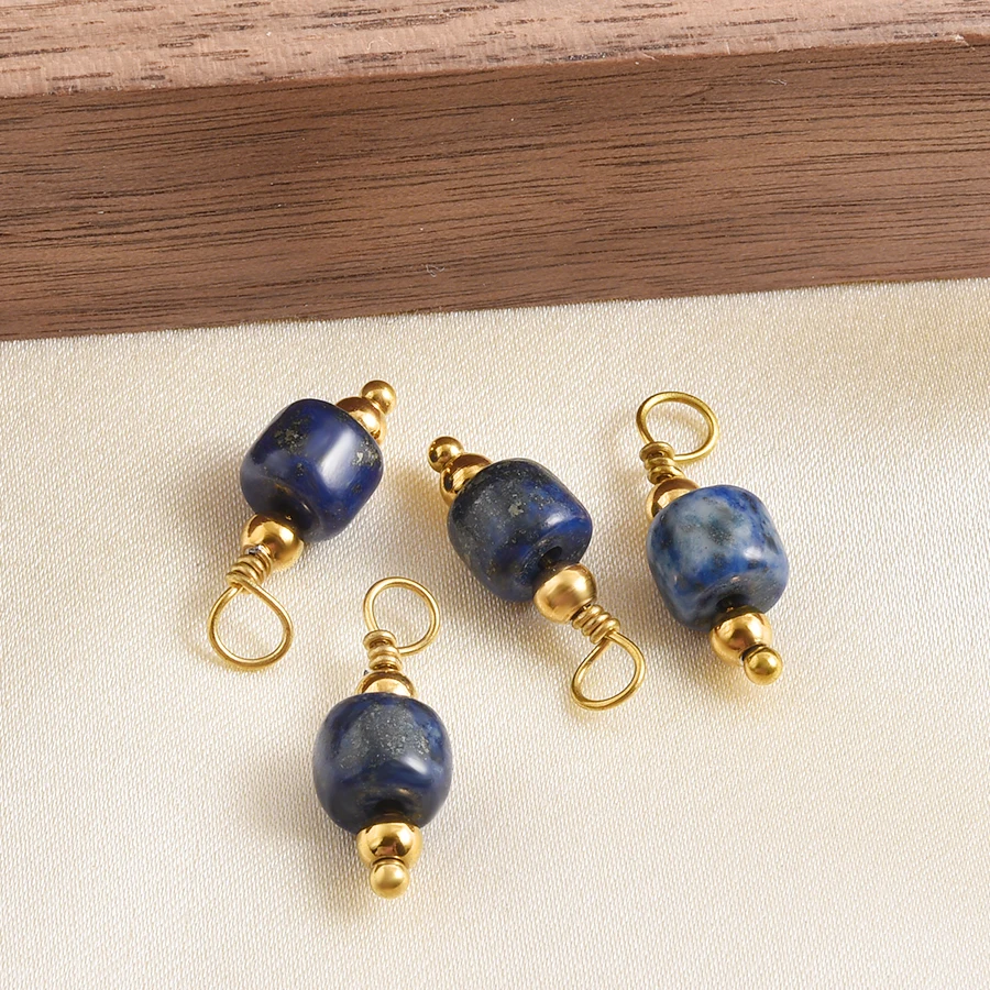 2 Stück natürliche Perlen-Steinanhänger für Schmuckherstellung, Vintage-Ethno-Anhänger, Obsidian, Blaustein, Tigerauge, Charm-Materialien – Detail 10