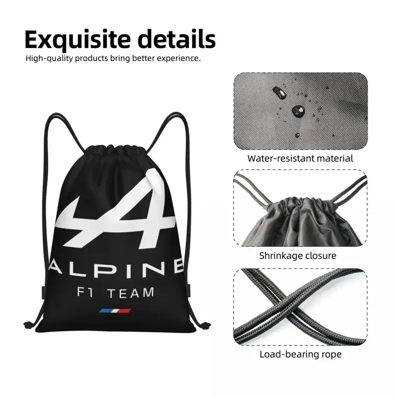 Alpine F1 Team Logo Drawstring Backpack Sports Gym Bag String Sackpack for Working Out