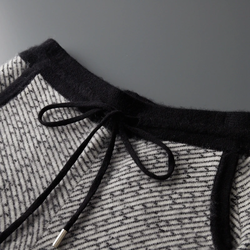 High Quality Autumn Winter Men Wool Trousers New Style Jacquard Drawstring Straight Cashmere Pants Man 100% Merino Wool Trousers