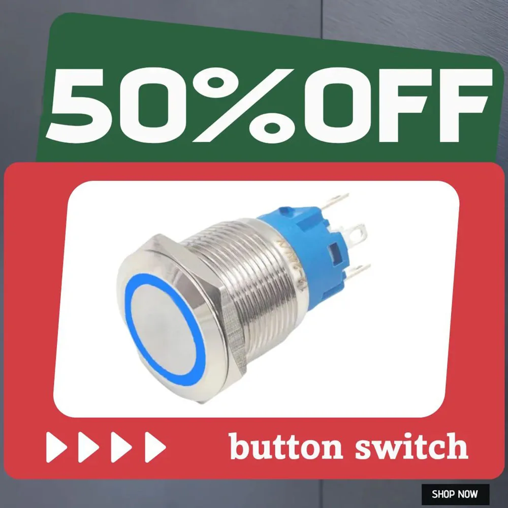 

Metal Push Button Switch 19mm LED Light Waterproof Ring Lamp Power Symbol 3V 5V 12V 24V 110V 220V Fixed self-locking Momentary