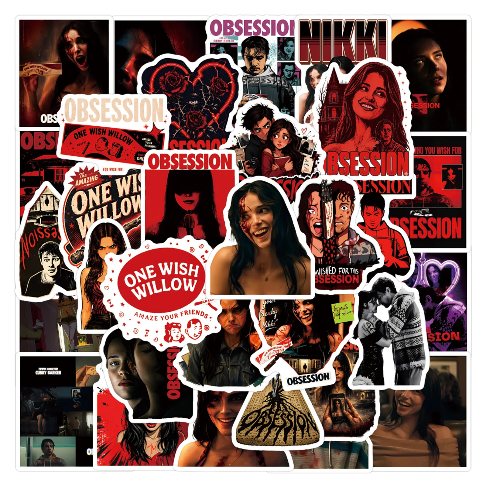 60Pcs Horror Movie Obsession Stickers One Wish Willow Waterproof Decals for Laptop Water Bottle Skateboard Luggage DIY Decor