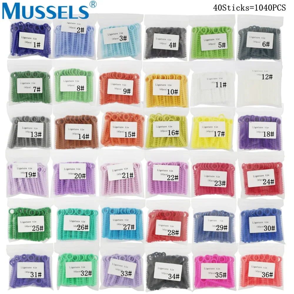 1040PCS=40Sticks Dental Orthodontic Elastic Ligature Ties Colorful Bands for Brackets Braces Dentistry Treatment Elastomeric Tie