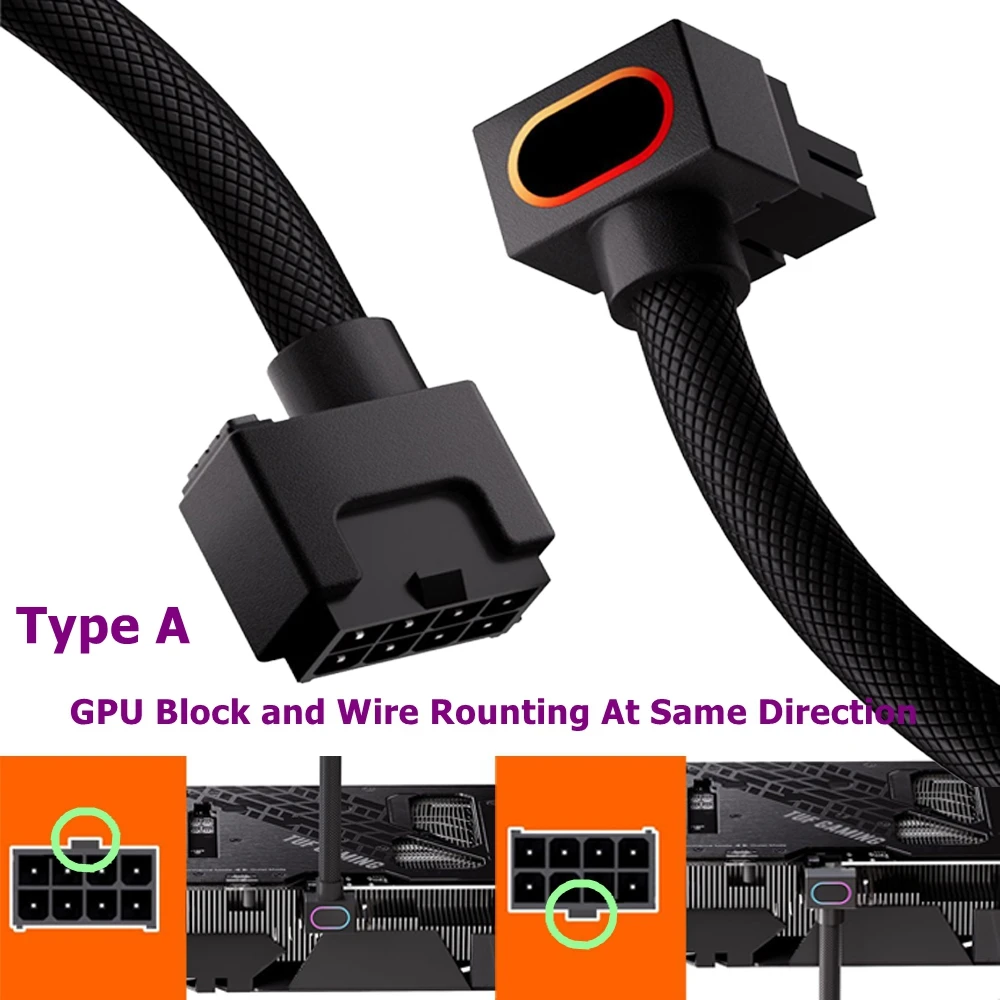 Kabel przedłużający ARGB Sync 8Pin ATX/CPU PC, kabel adaptera 8Pin GPU/PCIE/VGA z wypukłym wzorem, z kolorowym podświetleniem ARGB, czarno-biały. — zdjęcie produktu 6