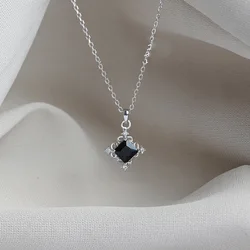 VOQ Silver Color Black Square Necklace Women's Fashion Temperament Birthday Student Friendship Gift Jewelry Necklace for Women