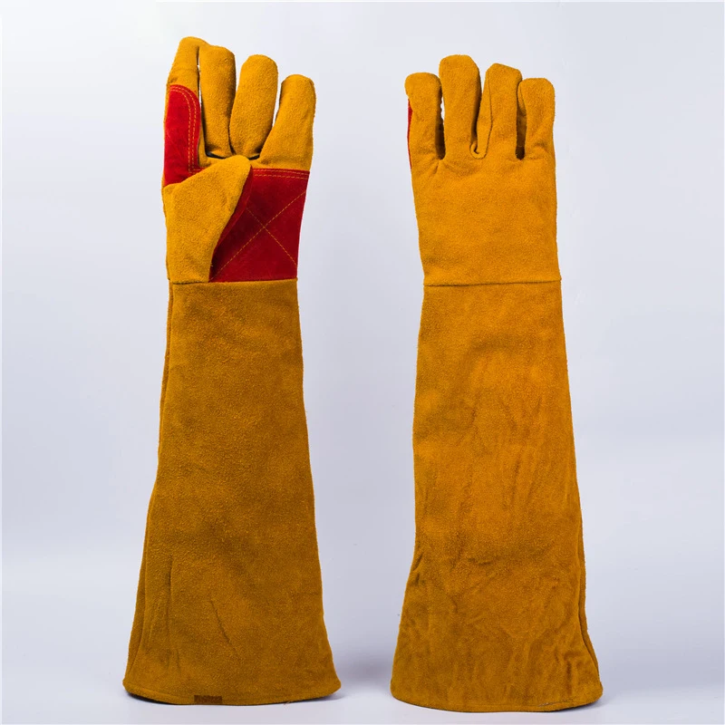 Guantes de soldador de cuero de vaca duraderos, resistentes al fuego, de 35/40/45/60cm, guantes de seguridad para el trabajo anticalor, aislamiento manual para herramientas manuales de soldadura