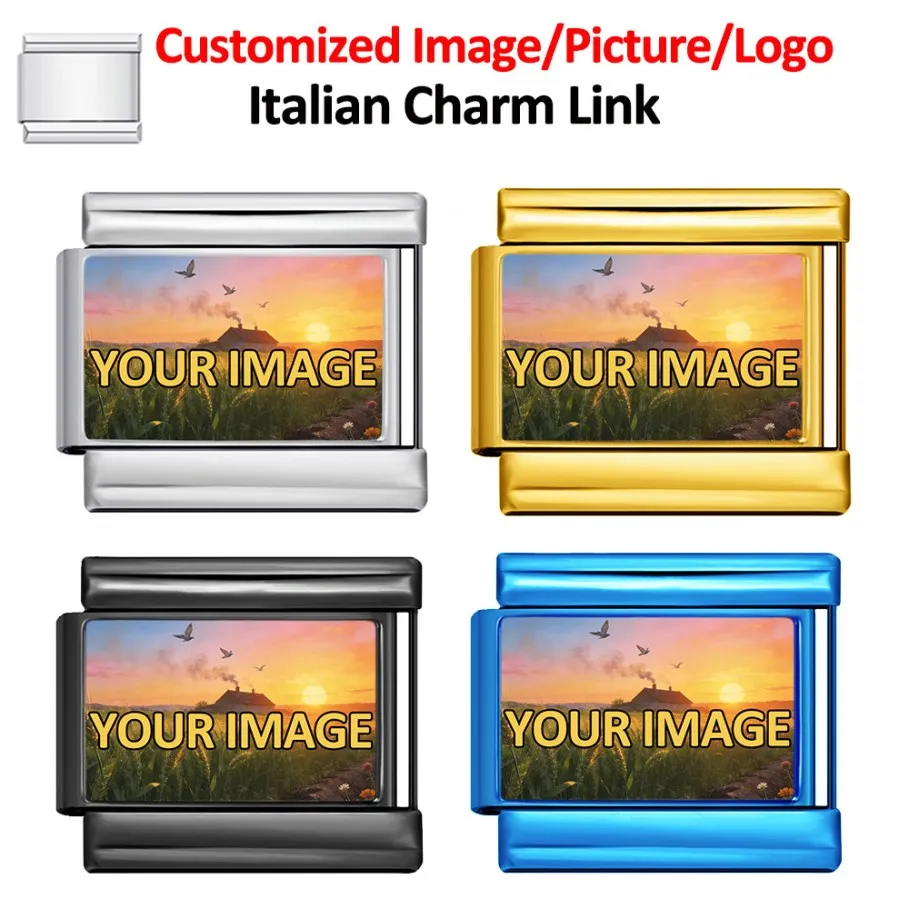 

GEMOSA Personalization Standard Customized Memory Image Italian Charms Link Fit 9mm Stainless Steel Bracelet DIY Beads Jewelry