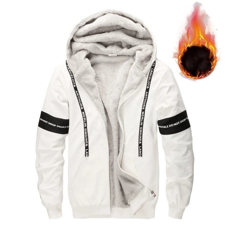 

Winter Man Fleece Hooded Casual Zip Up Jacket Coat Men Thick Warm Pullover Hoodie Jacket Man Loose Sport Outdoor Overcoat Jacket