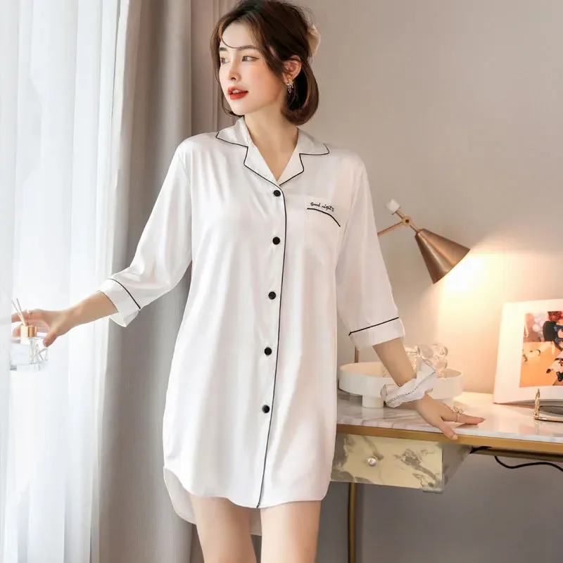 

Autumn Winter Nightgown For Women Sexy Solid Silk Night Dress Loose Sleepshirt Home Clothes Large Size S-5XL Pijamas