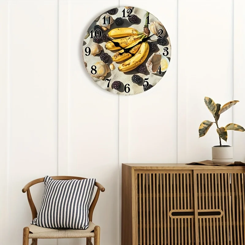 1pc of a Silent Wall Clock That Doesn'T Tick, Made of Wood, Featuring a Decorative Circular Design with Still Life of Fruits And Shells, Suitable for Office, Conference Room, Reception Area, Lounge, And Waiting Room, Available in Sizes 25.4cm, 30.48cm