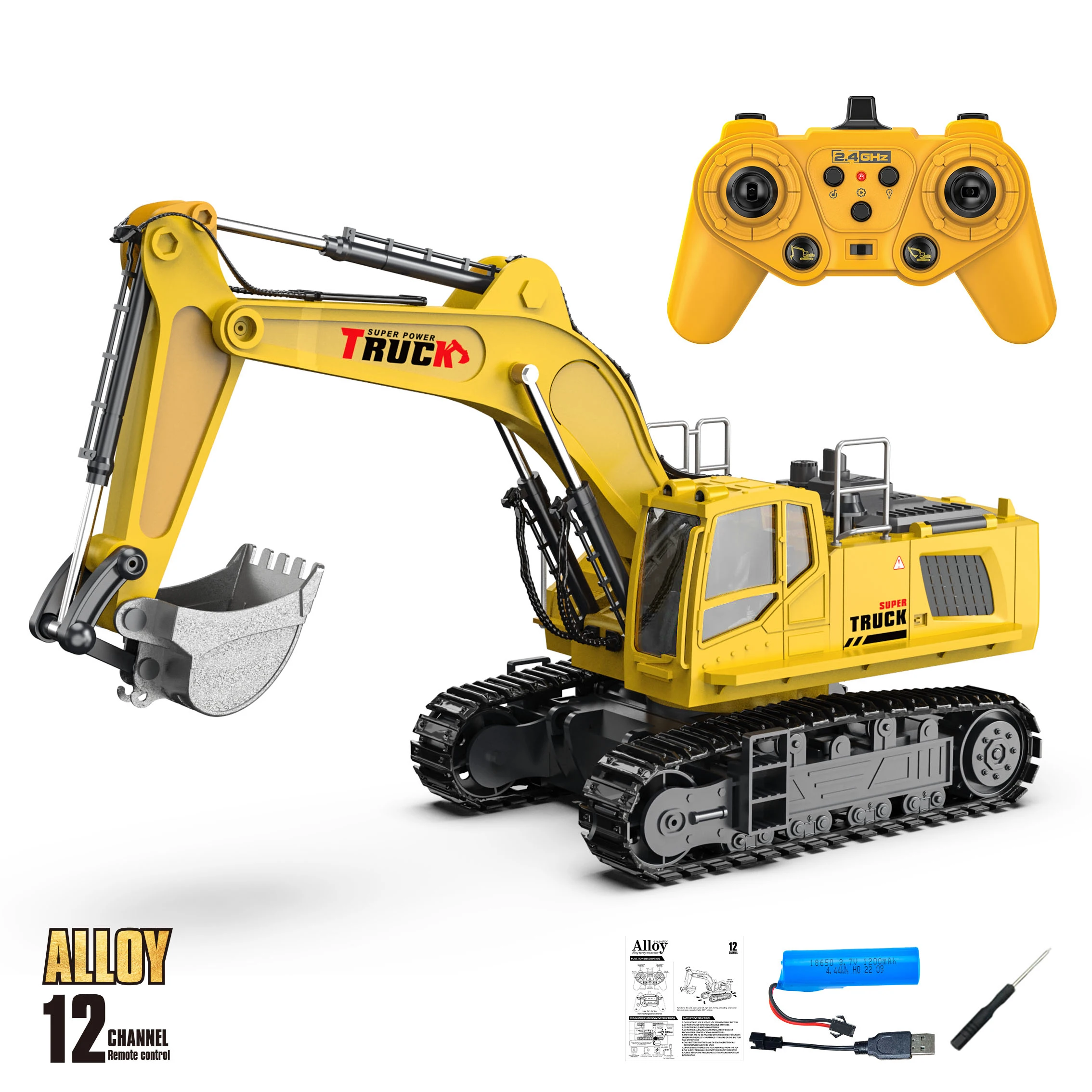 1/18 RC Spray Graafmachine Legering 17CH Techniek Voertuig Geluid Verlichting 680 Graden Rotatie Auto Kinderen Speelgoed Jongen Verjaardagscadeau