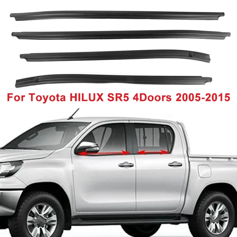 4pc/set Black Car Window Weatherstrips Window Moulding Trim for Toyota HILUX SR5 4Doors 2005-2015