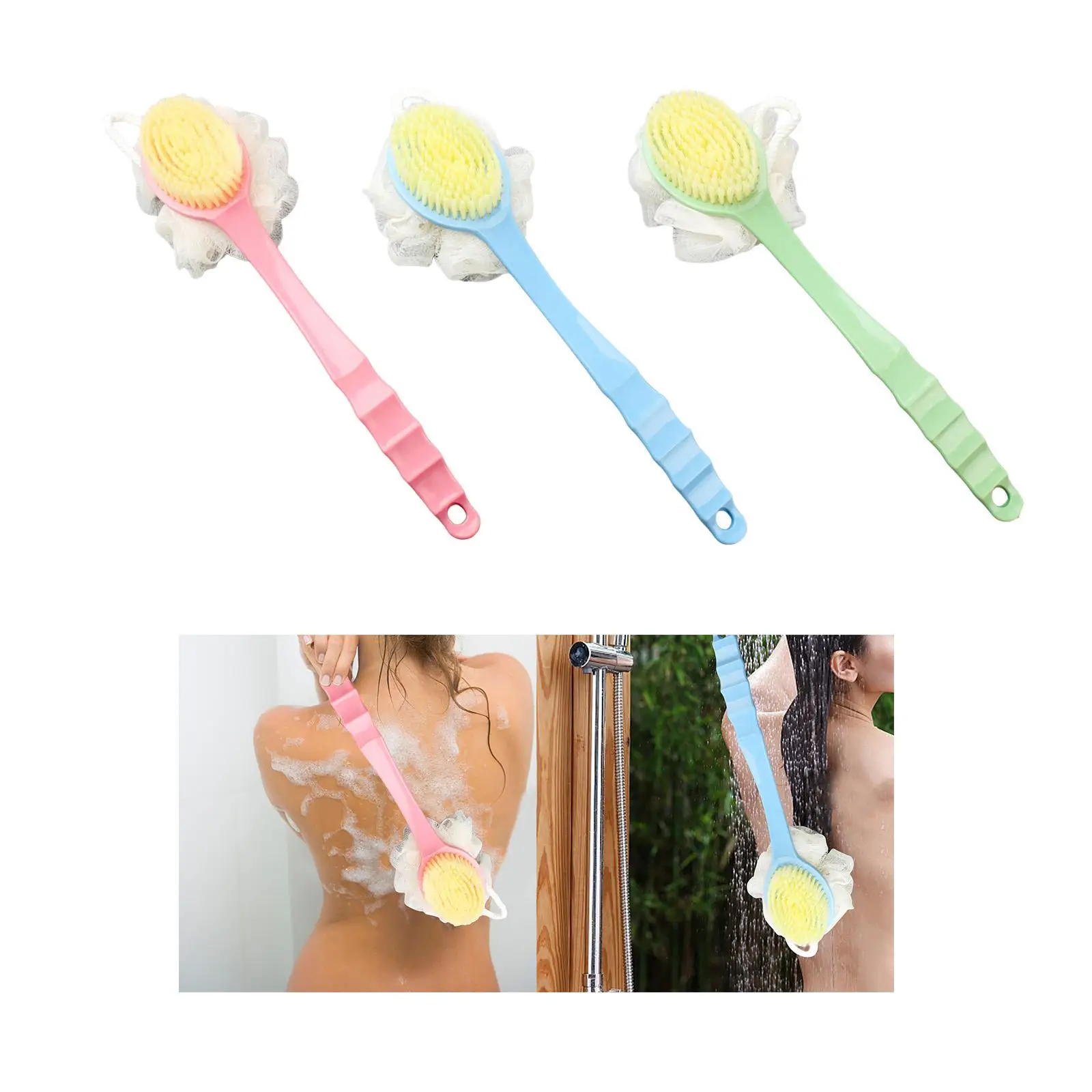 Long Handle Back Shower Brush Washer Ergonomic with Hanging Hole Cleaning Back Scrubber Bathroom Accessories for Bath Feet Body