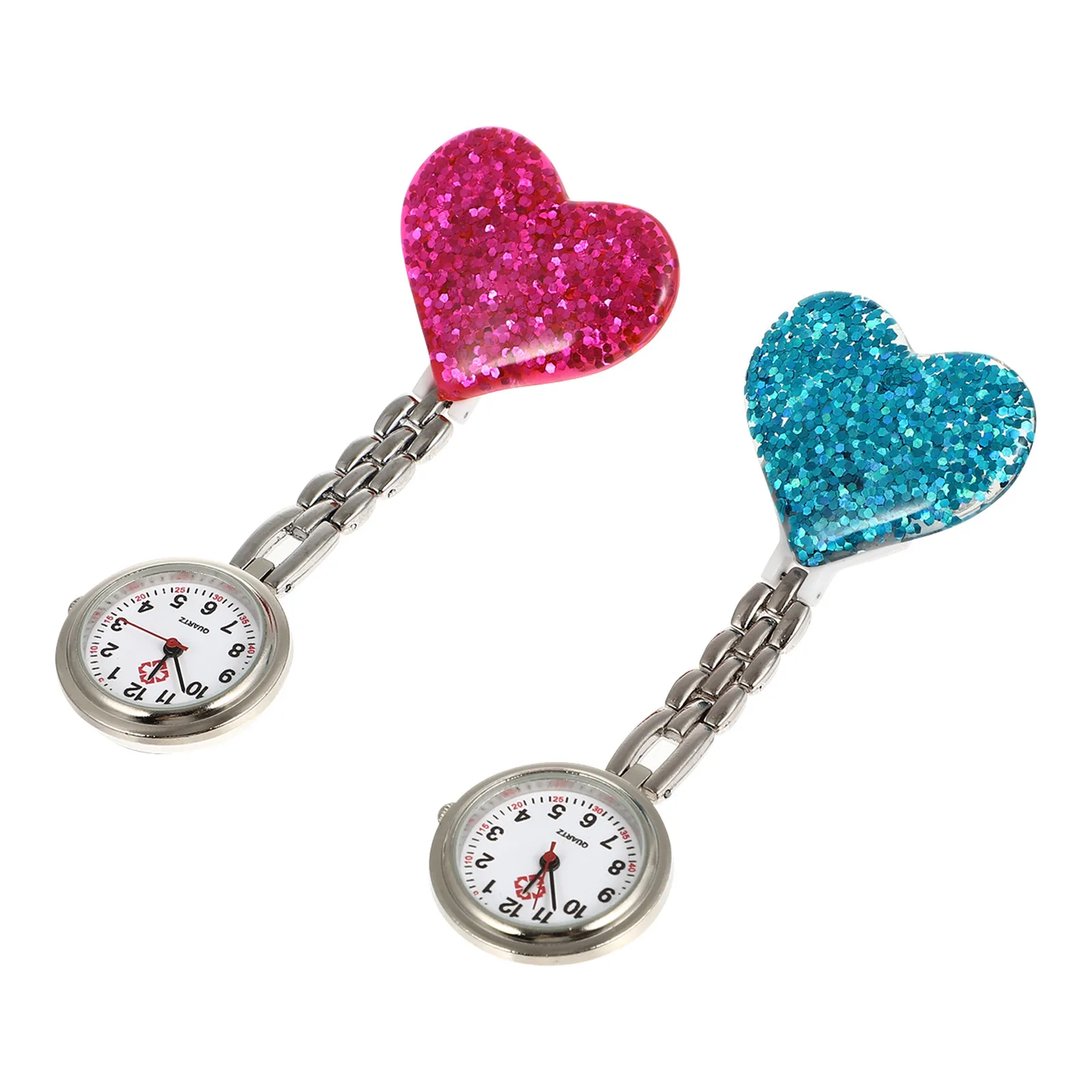 Heart-Shaped Nurse Pocket Watch for Women – Alloy & Glass, 2pcs Professional Healthcare Accessory