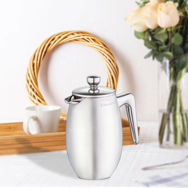 Stainless Steel Coffee Press Hand Made Double Layer Coffee Maker Large Capacity Filter Pot Home Teapot Utensils Coffee Pots