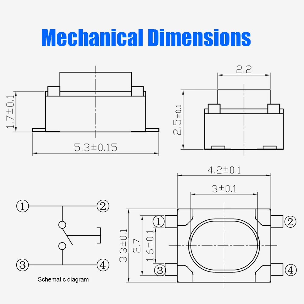 500 PZ Vendite Dirette Della Fabbrica GBeelee BL-QC-2A1-1 4.2*3.3 Mini Interruttore di Tatto SMT DIP Tipo Tattile Tatto Interruttore di Pulsante