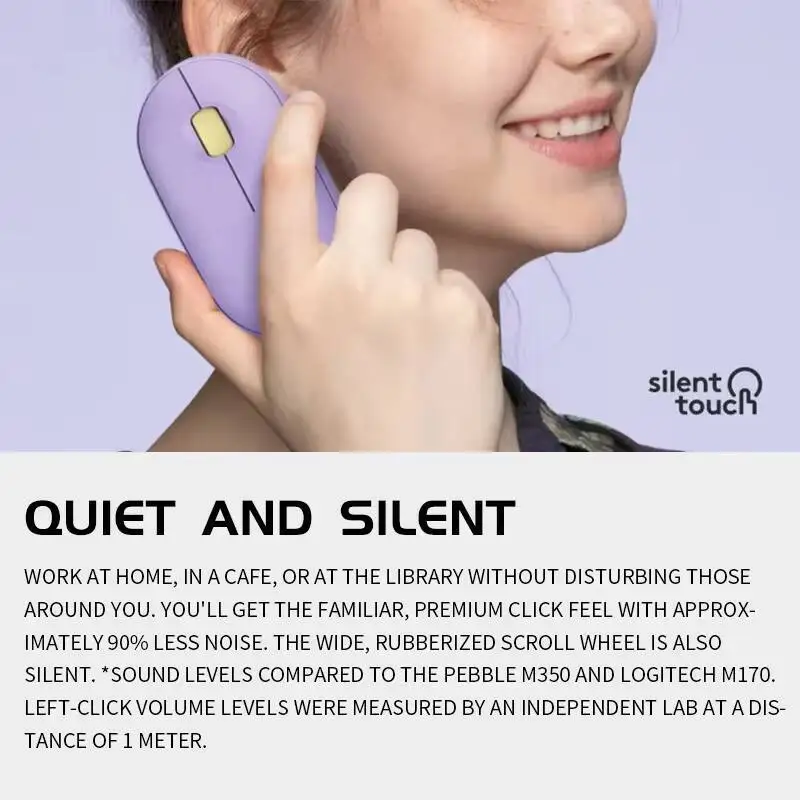 Logitech M350 Pebble Wireless Mouse – Silent Clicks, Slim Portable Design, 18-Month Battery, Bluetooth/USB Connect for Home