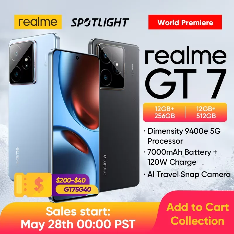 [النسخة الروسية] كاميرا Realme GT 7 5G الذكية الأبعاد 9400e بطارية 7000 مللي أمبير في الساعة 120 وات شحن IMX906 OIS IP69 NFC GT7