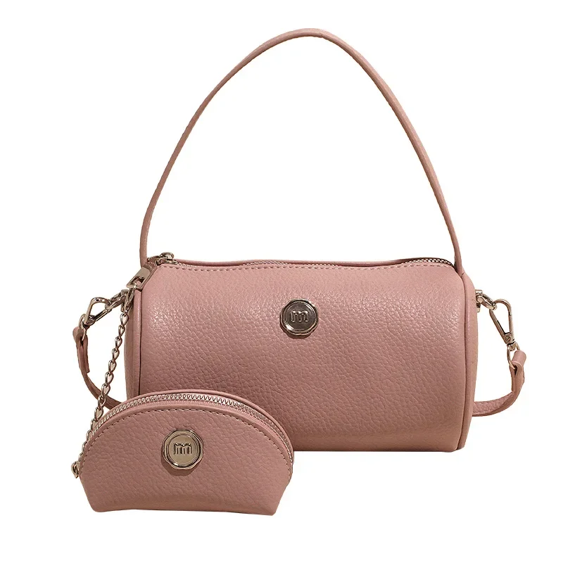 

2025 Women's Retro Cylinder Mom & Me Bag - Trendy Simple Zipper Wallet, Versatile Crossbody Shoulder Bag