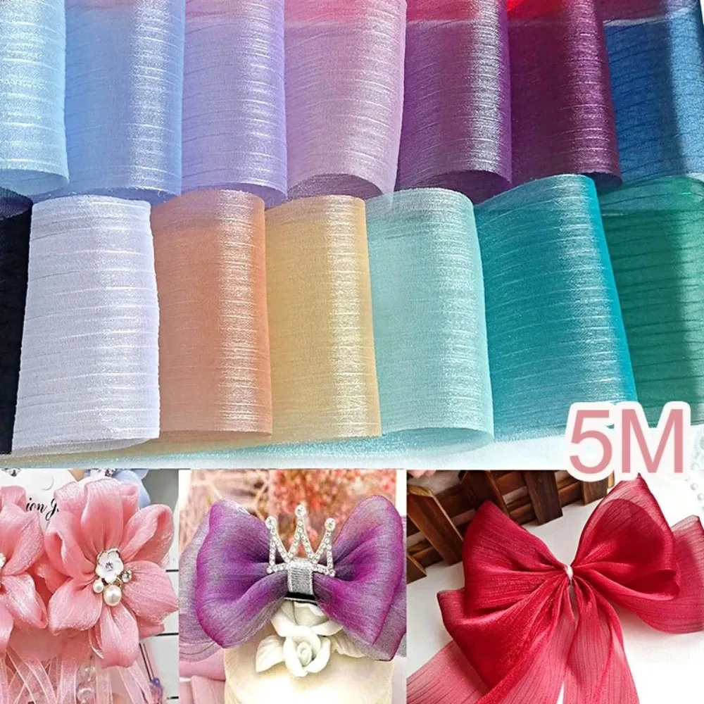5M/Roll 6cm Wide Pleated Chiffon Ribbon Tulle Yarn Bow Ribbon DIY Hairwear Bouquet Gift Wrapping Ribbon Wedding Party Supplies