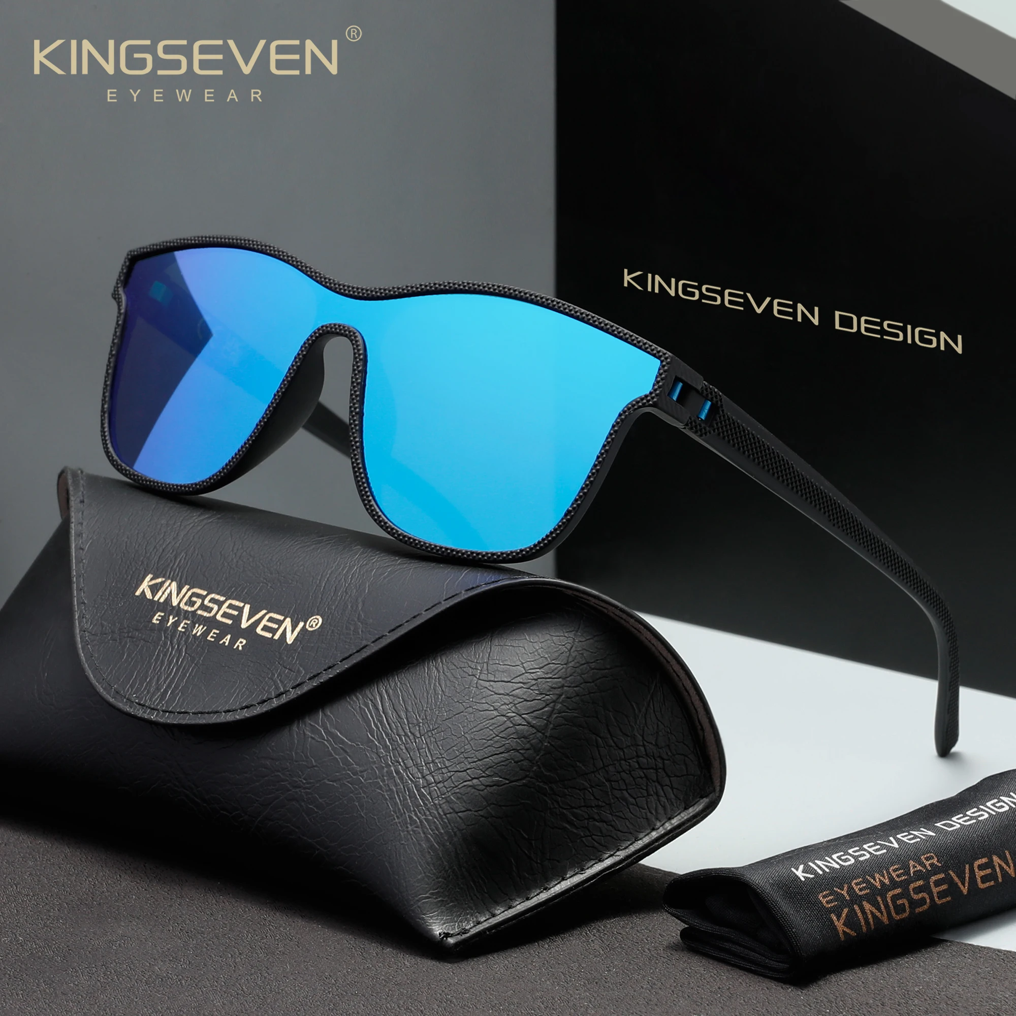 KINGSEVEN One-piece Sunglasses Polarized UV400 Men Women Luxury Fashion Glasses Driving Oudoor Cat Eye Large Eyewear Frames