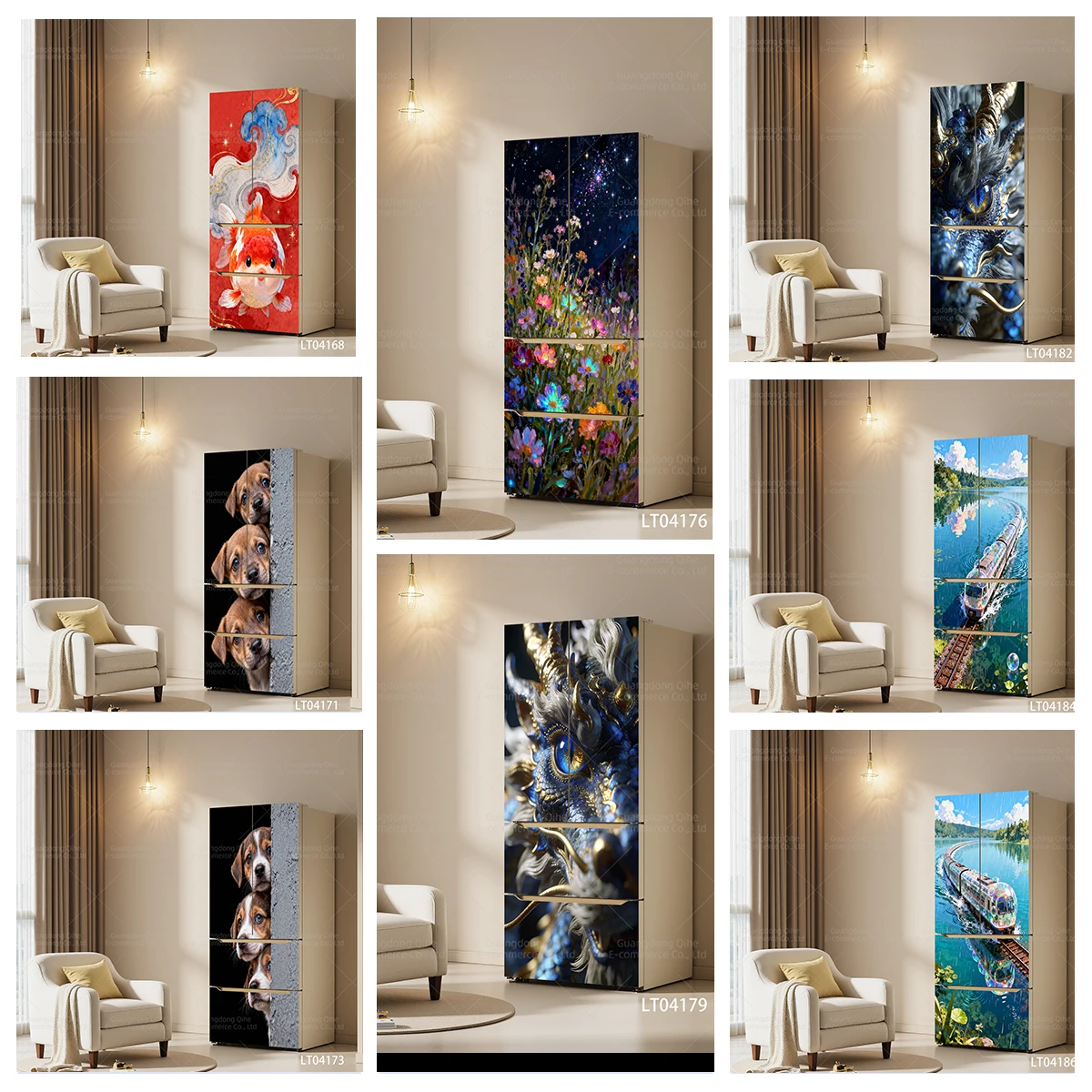 

Ink Wash Painting & Exotic Landscape Self-Adhesive PVC Fridge Decals, Durable Home Decor Stickers