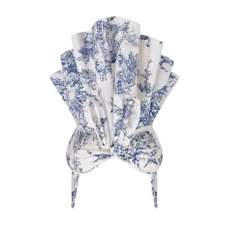 Cross-border European American Vacation Style Sexy Dew To Cover The Belly Slimming Ink Style Print Floral Sexy Sweet Suspender
