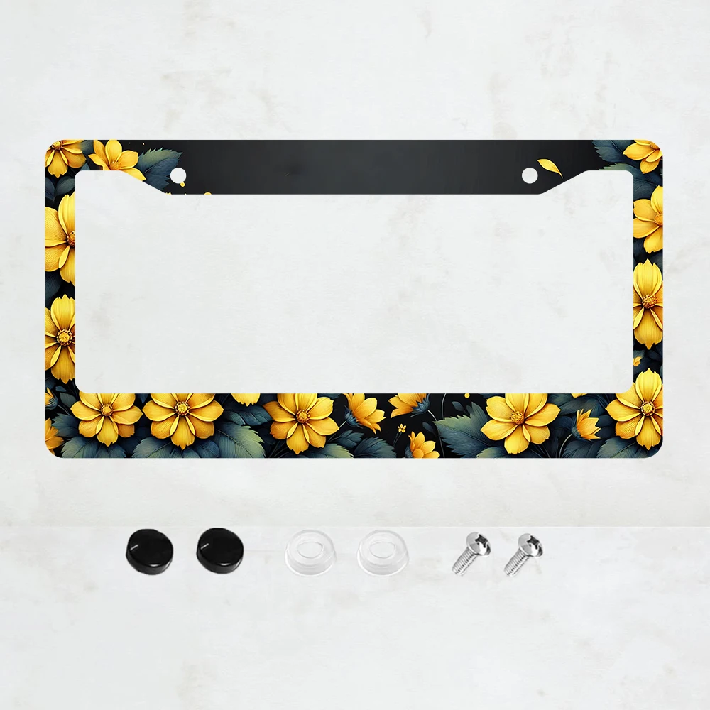 

1PC Yellow Cherry Blossom Pattern Aluminum License Plate Frame - US Standard Size, Decorative Car License Plate Bracket, 2 Holes