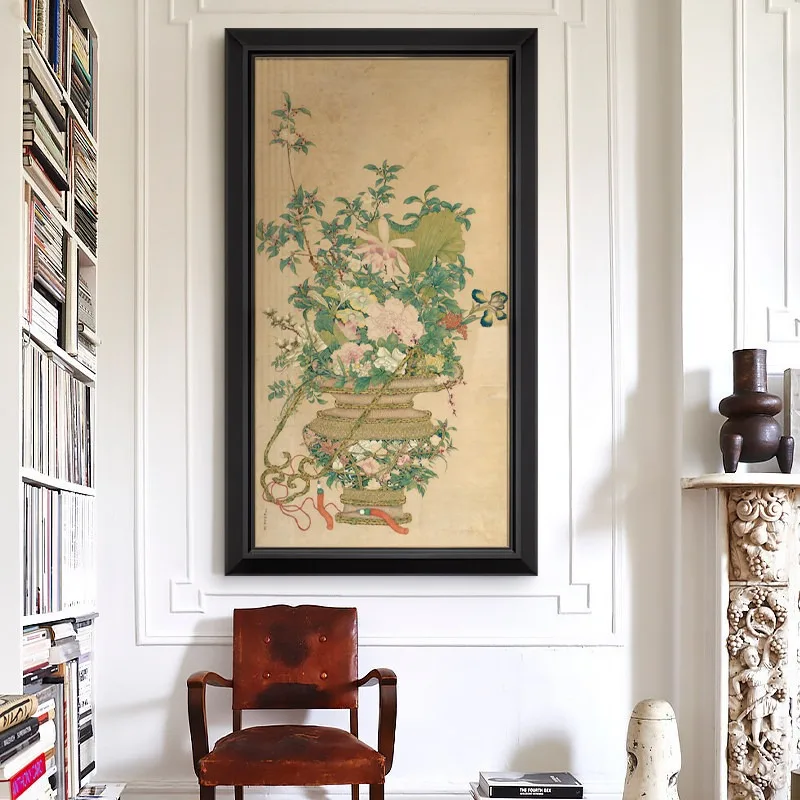 room entrance large flower and bird decorative painting homestay hotel villa hanging painting four seasons flower diagram