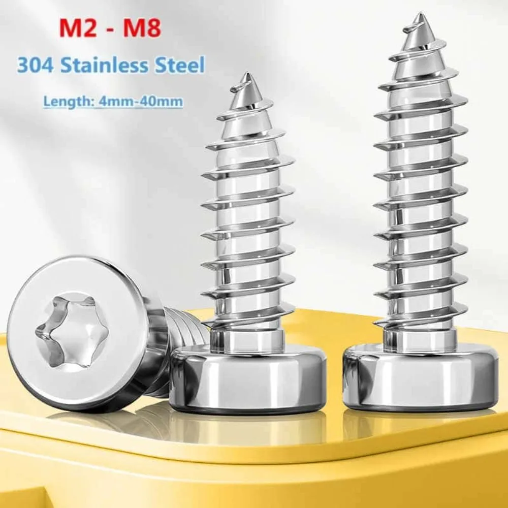 GB6191 304 Stainless Steel Six‑Lobe Torx Self‑Tapping Wood Screws M2‑M8, 4‑40mm Thin Round Cup Head Woodworking Fasteners