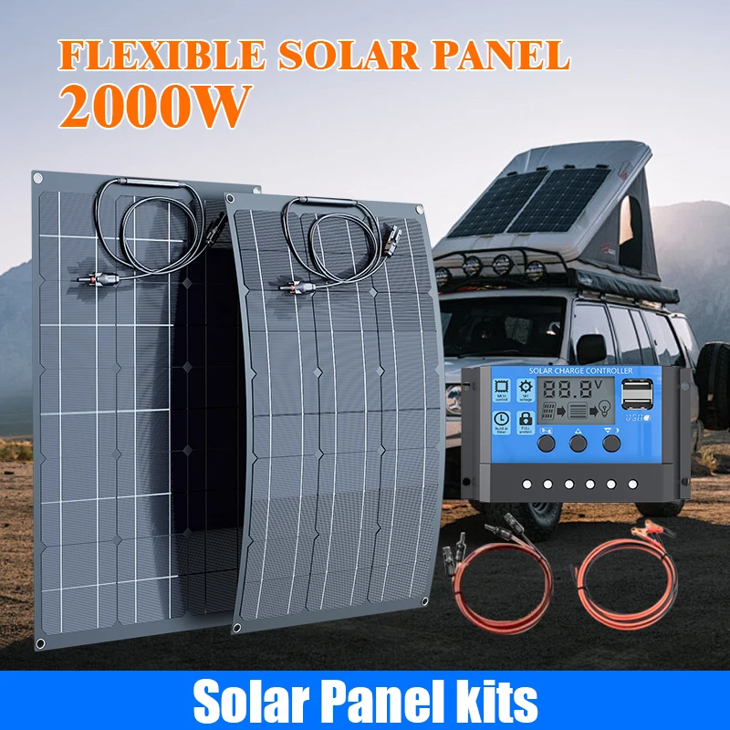 500W-2000W Professional Solar Panel Kit - Complete 18V/36V Charging System for RV, Boat & Camping Applications