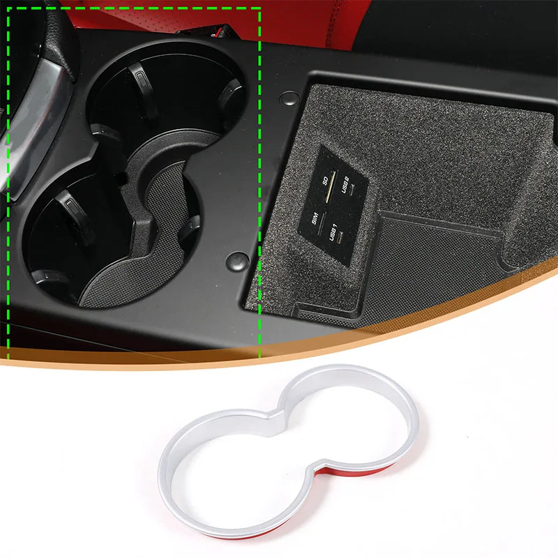 

ABS Silver Car Center Console Water Cup Holder Frame Decoration Trim Cover For Porsche Macan 2014-2023 Interior Accessories