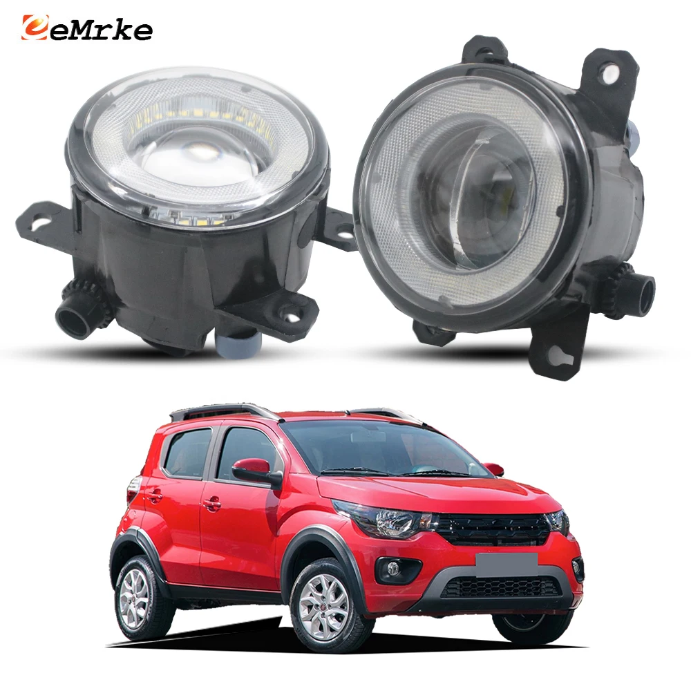 2-PCs LED Fog Lights For Fiat Mobi 2016 2017 2018 2019 2020-2026 With Glass Lens Angel Eyes DRL Car Fog Driving Lamp Replace