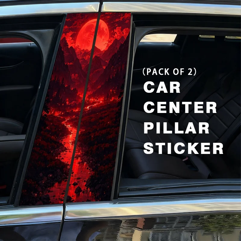 2Pcs Red Moon Rises Mountain River Car Decal Waterproof Anti-Scratch Self Adhesive Car Decor Sticker