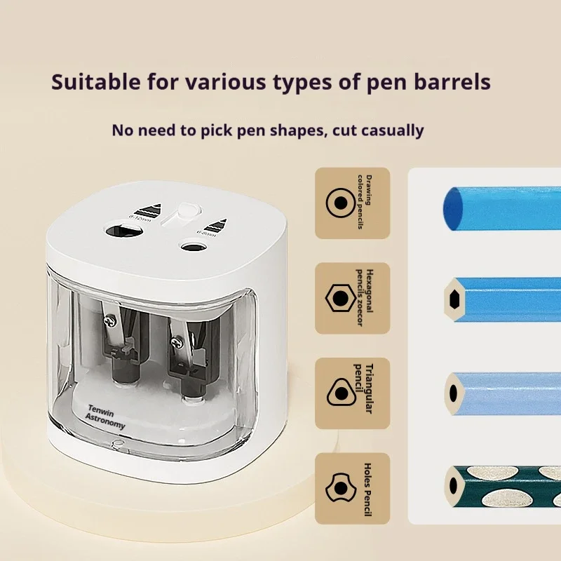 مبراة أقلام كهربائية أوتوماتيكية من Tewin، مبراة أقلام رصاص آمنة متعددة الأغراض بفتحة مزدوجة، مثالية للأطفال #4