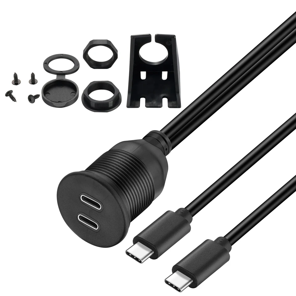 Bochara Dashboard Dual Type C 3.1 3.0 2.0 Male to Female Extension Cable With Flush Mount Panel For Car Truck Boat Motorcycle