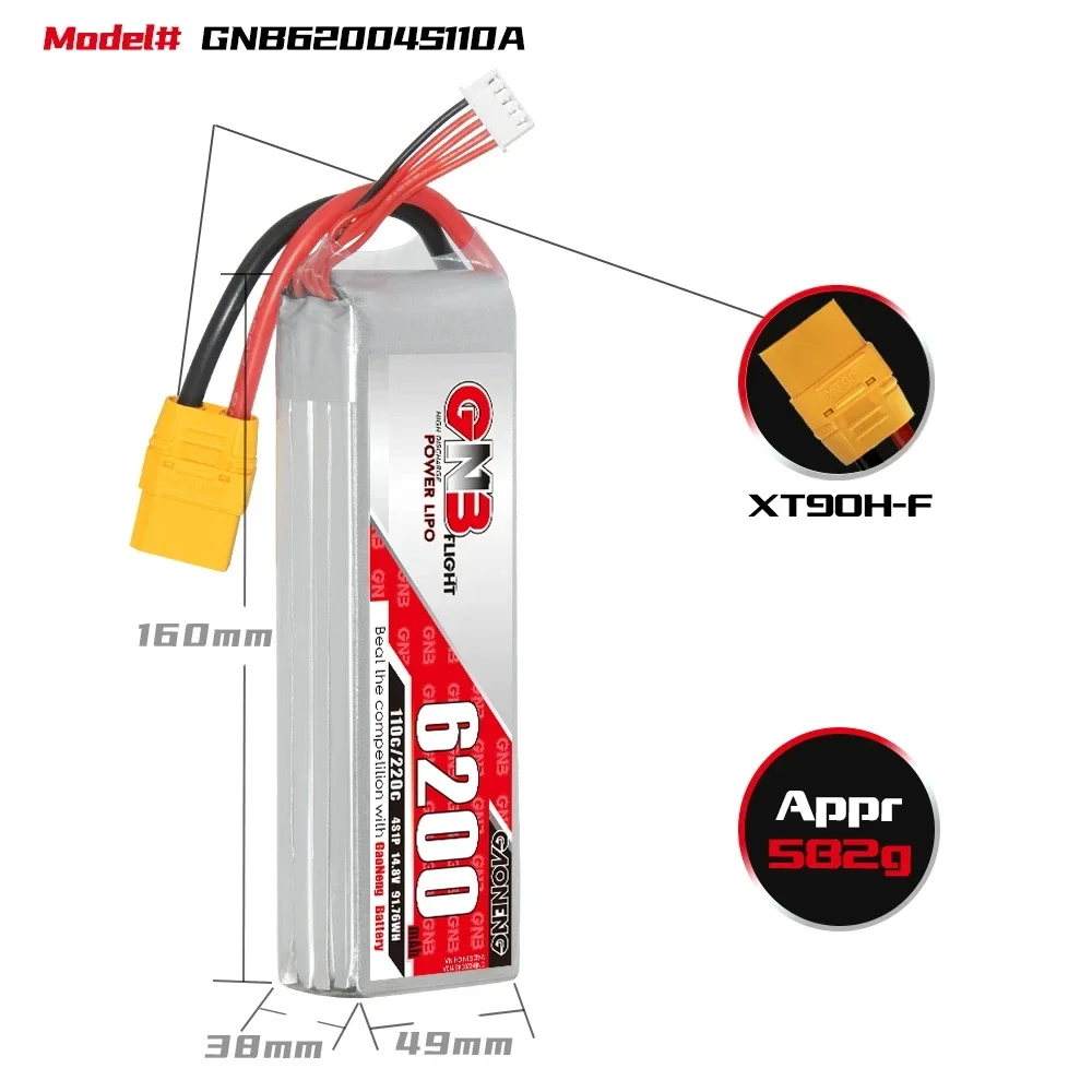 GNB 6200mAh 2S/3S/4S/6S 110C/220C 7,4 V XT60 XT90 LiPo batería para modelos de Hobby RC a escala 1/10 dispositivos eléctricos coche de turismo