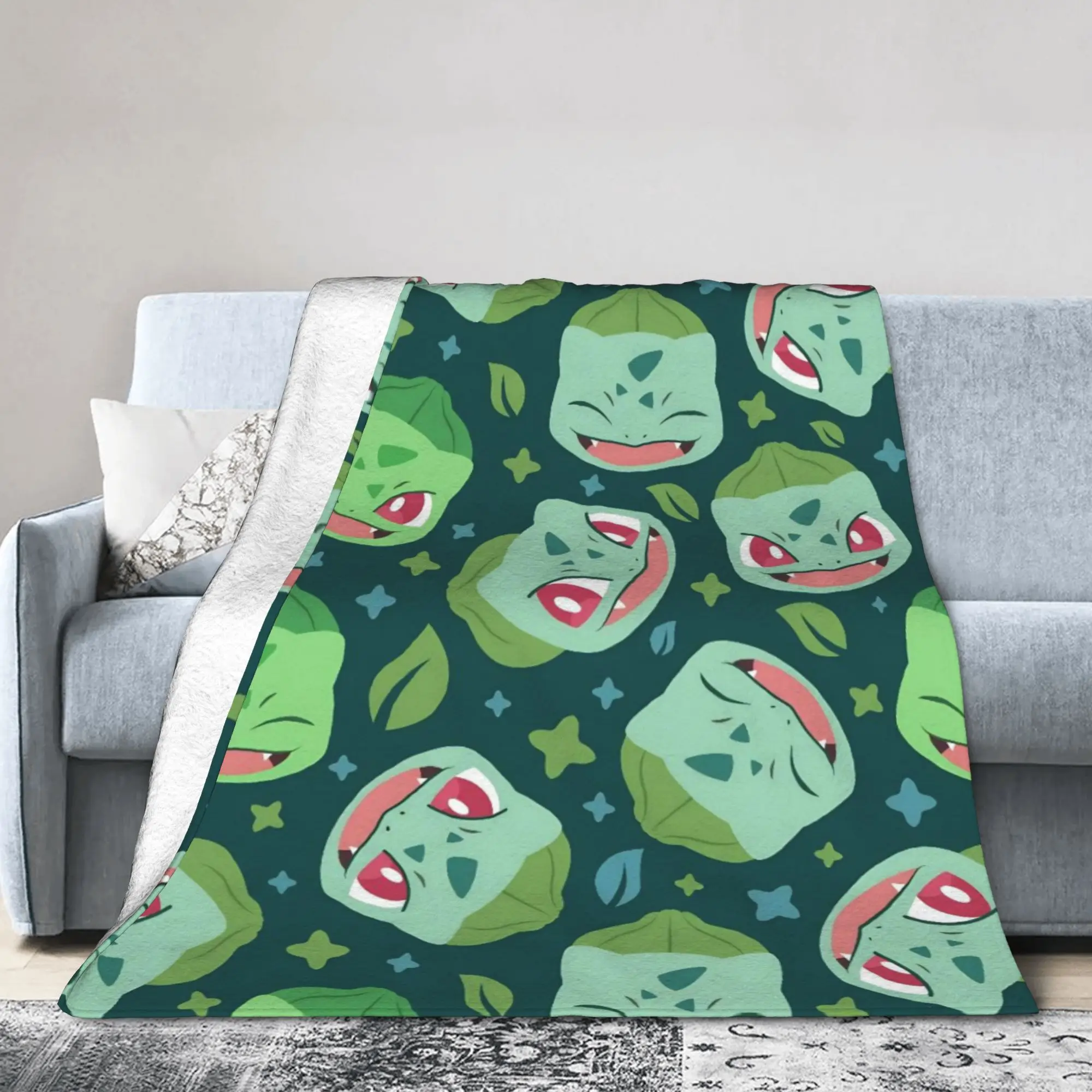 Pikachus Gengars Blankets Poke-Mon Cartoon Flannel Vintage Soft Throw Blankets for Home Decoration