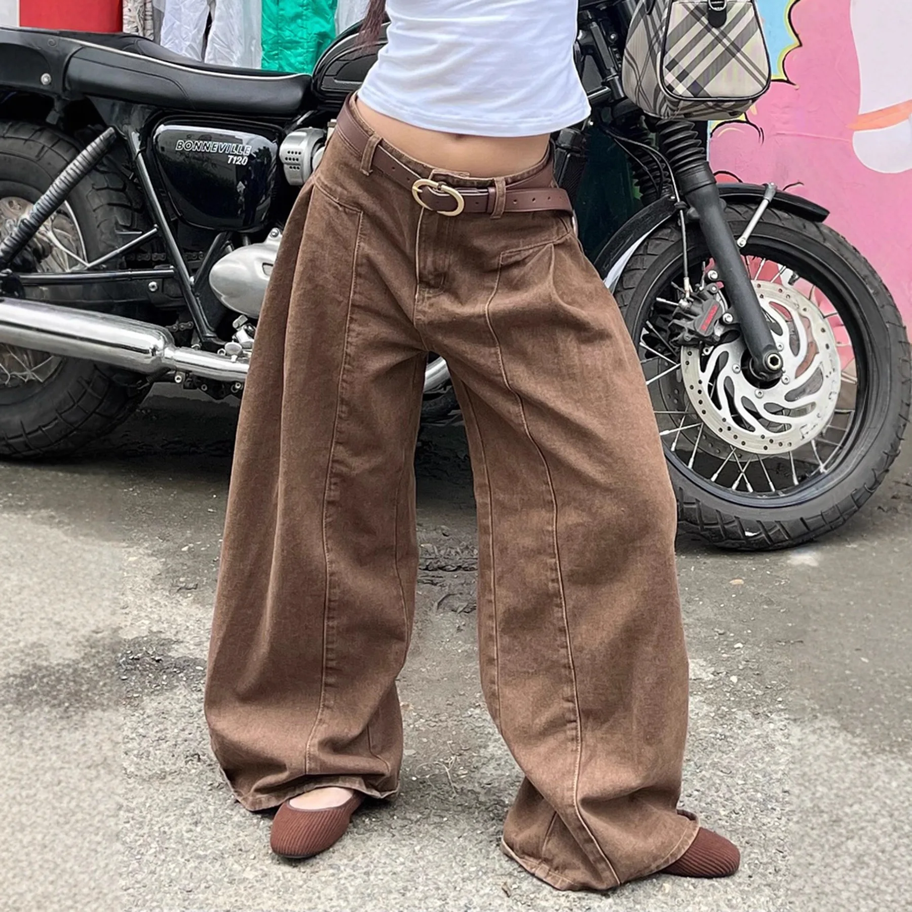 2025 Herfst Vintage Jeans Persoonlijkheid Street Fashion Losse Wijde Pijpen Vloerbroek Casual Broek Dames