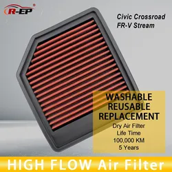 R-EP High Flow Air Filter Fits for Honda Civic Crossroad FR-V Stream 1.8L Cold Air Intake Filters Washable Reusable