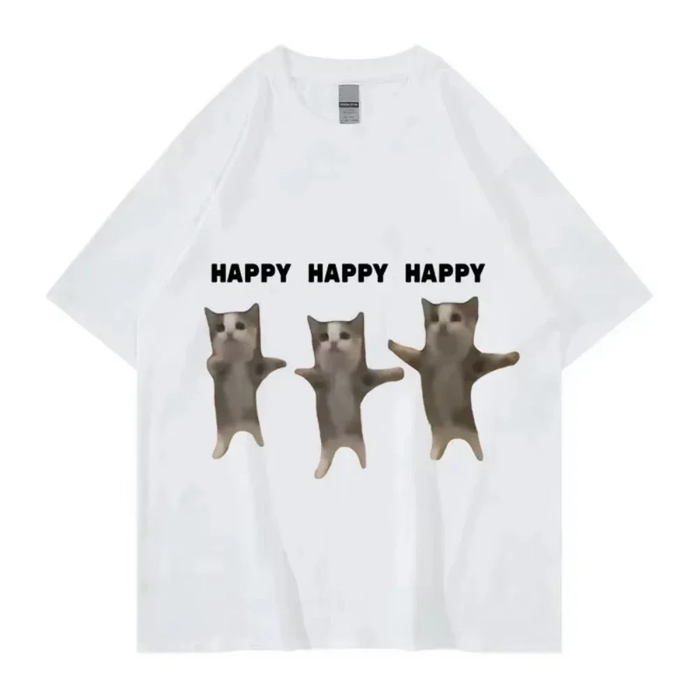 Funny Cute Cat Meme Graphic TShirt Happy Dance Cat Print Short Sleeve T-shirt Daily Attire Men Women Casual TShitrs