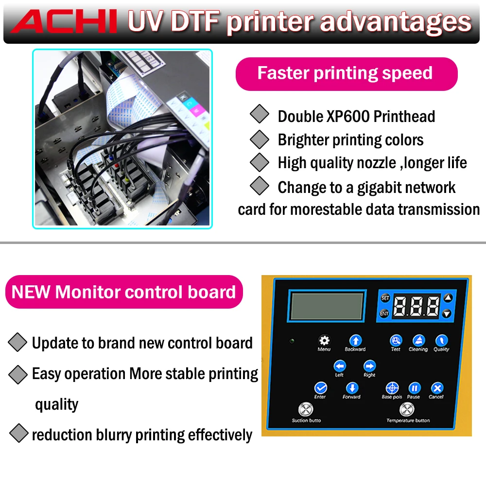 ACHI A3 UV DTF 2 in 1 Desktop Air-cooled Compact Fully Automatic Printer XP600 Printhead DIY Waterproof Crystal Sticker Printer