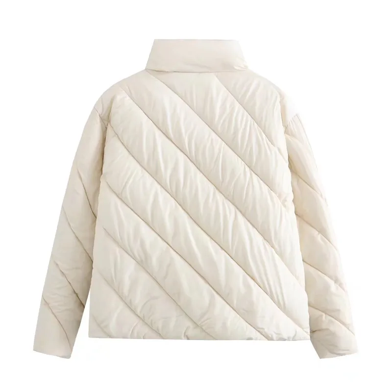 Moda preto diagonal ponto jaqueta de aodão outono inverno novo estilo f viagem casaco curto f de zíper manga longa
