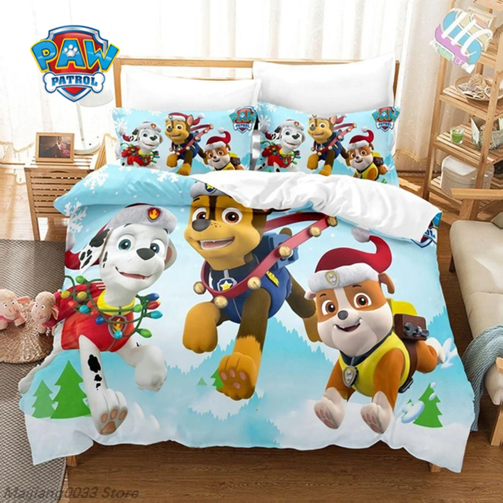 3Pcs Paw Patrol Bedding Set Duvet Cover Chase Marshall Skye Rubble Rocky Zuma Everest Ryder Kids Boys Girls Gift