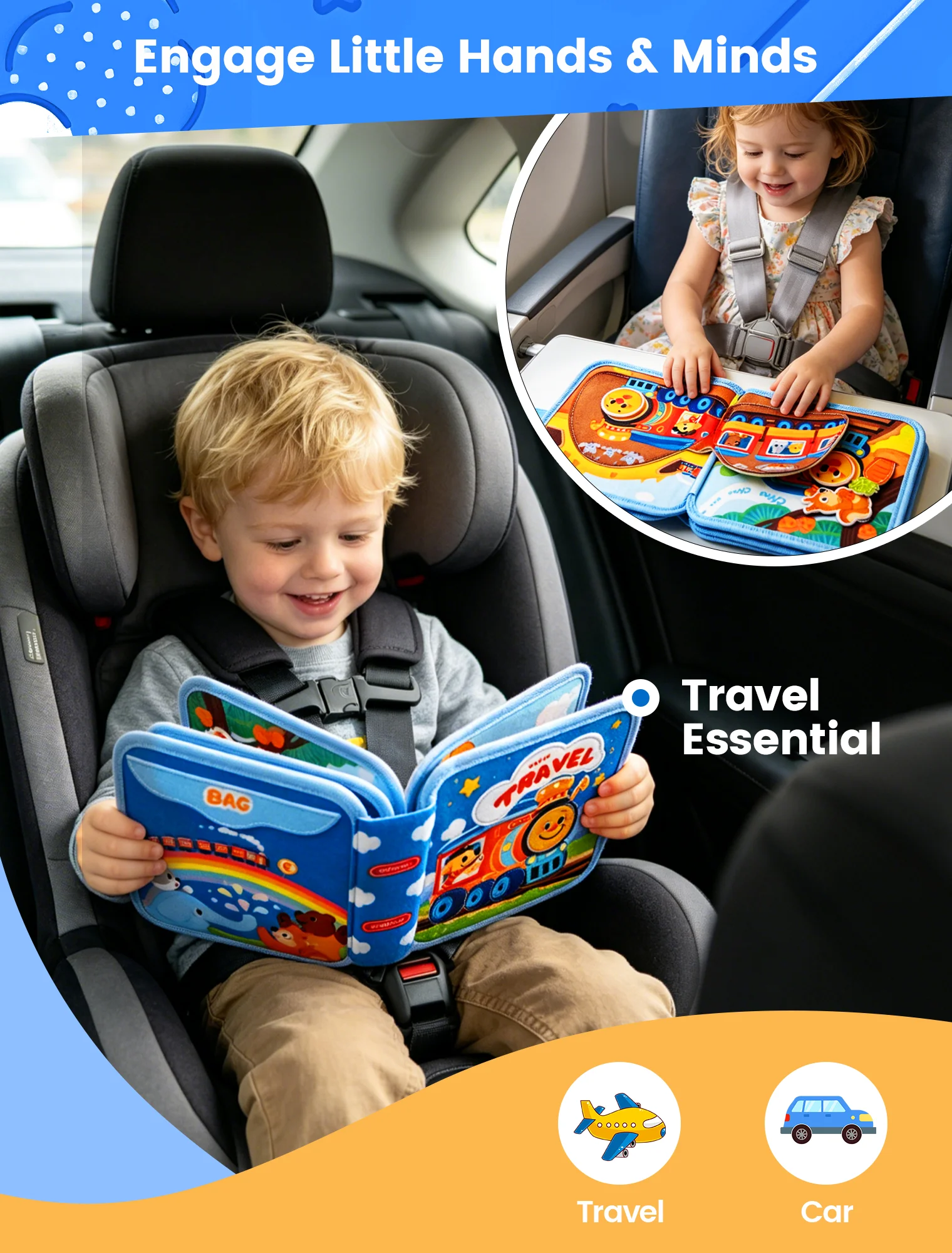 Montessori Quiet Books for Toddlers, Soft Activity Busy Book,Felt Cloth Book,Sensory Travel Toy with Learning Activities