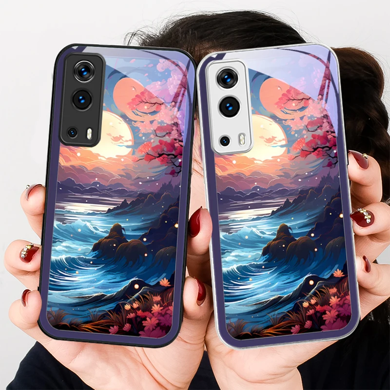 Oil painting Sunrise For VIVO Y72 X100 Pro Y55 16 V20 29 V30 X60 Pro Y11s Y20 X80 Pro 5G Y36 4G V23e Tempered Glass Phone Case