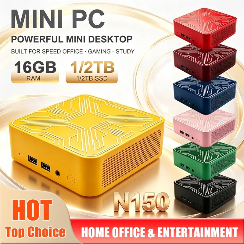 Windows 11 Mini Portable Pc Intel Core N150 Computer 16GB RAM 1/2TB SSD WIFI 6 BT5.2 4K 60Hz HD Gaming Office Study Pc
