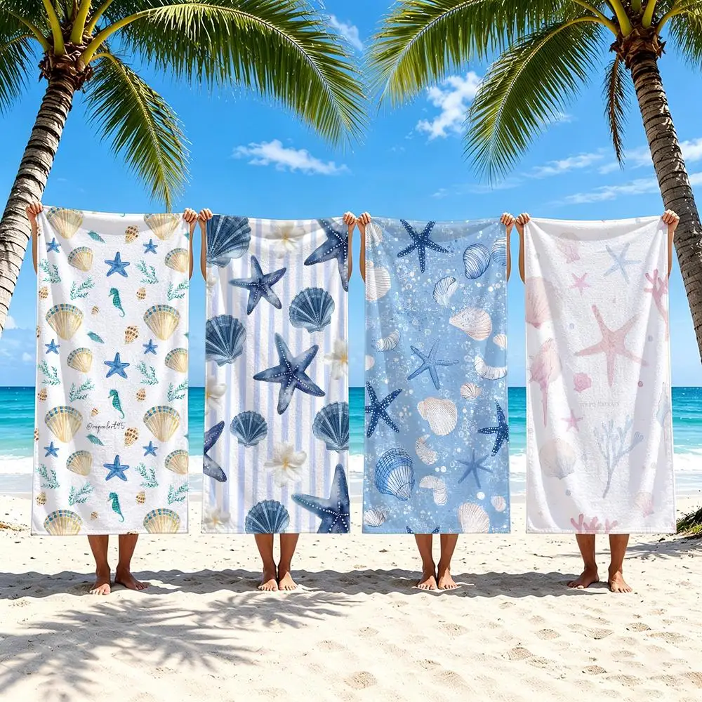 Pattern Shell & Starfish Towel Towel Beach Towel Oversized Quick Dry Towel Absorbent Soft Swim BeachTowels for Men Women