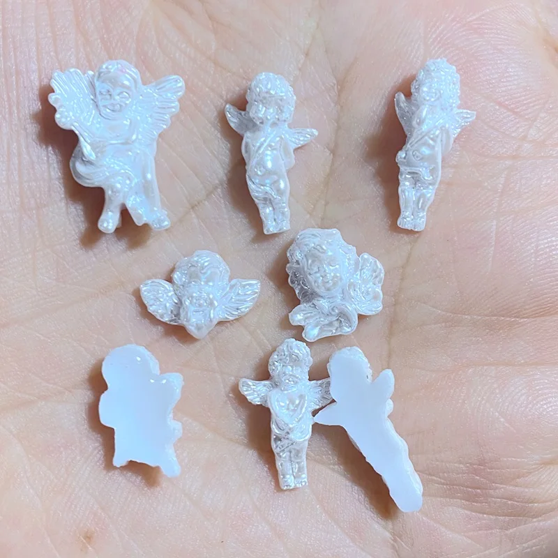 40pcs New Cute Resin 8*14mm Mini White Angel Series Flat Back Figurines DIY Wedding Scrapbook Manicure Accessories