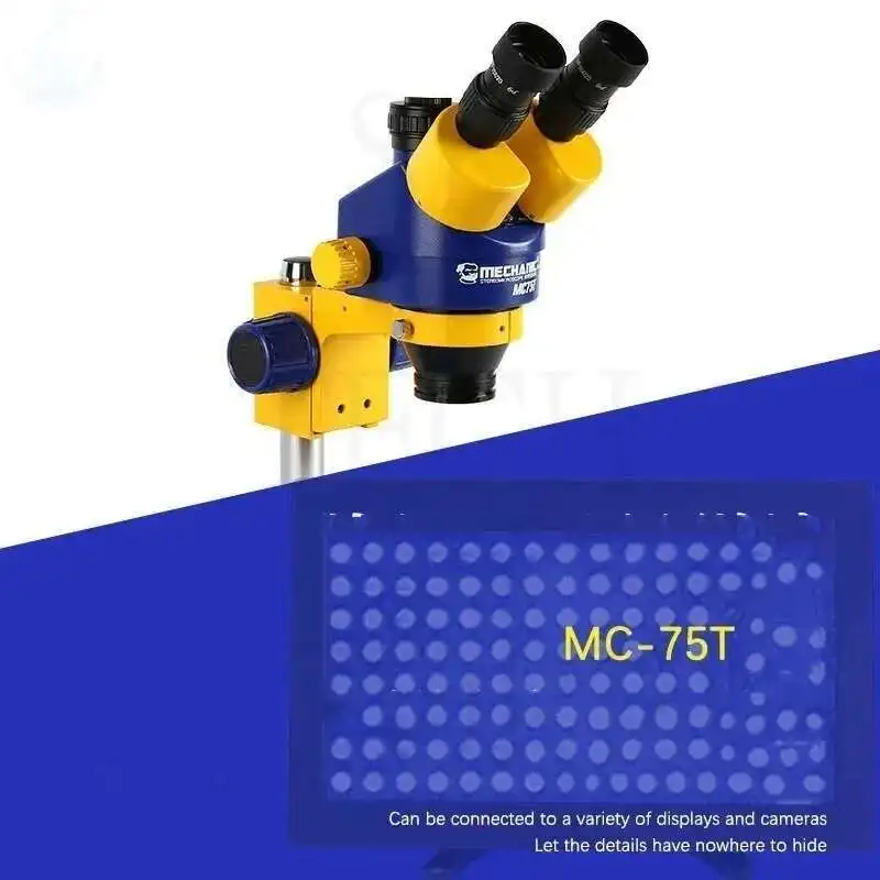 Mechanic MC75T 7-45X Trinocular Stereo Zoom Microscope Continuous Zoom MOS-500 4K Video Recording Camera With IMat Max Base