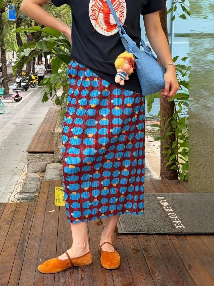 2026 Summer Thin Pleated Skirt for Women Elasticity High Waist Versatile Goth Skirt Fashion Classic Slit Straight Midi Skirt